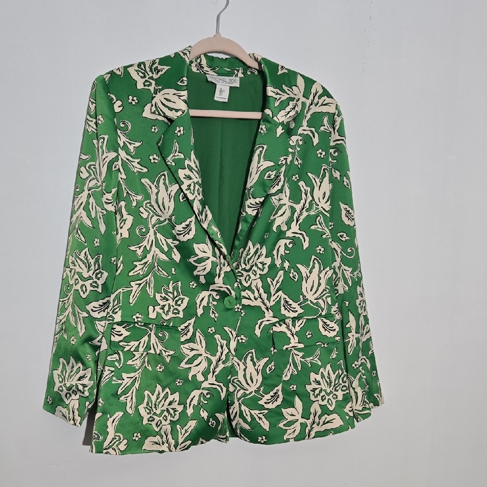 Rachel Zoe Green & White Floral Classic Blazer Size L